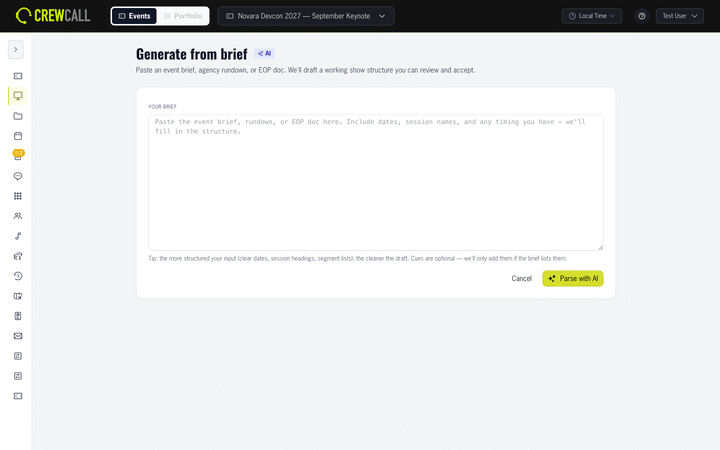 Generate run of show from a brief