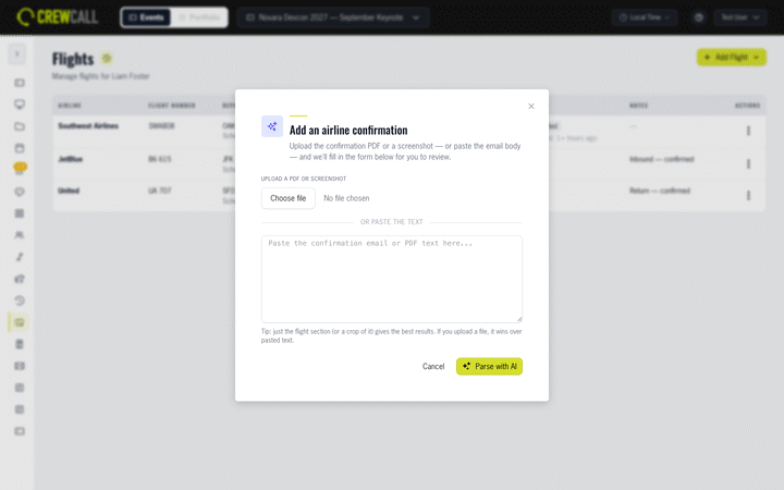 Paste-from-email travel import