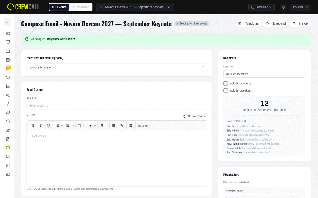 CrewCall email composer