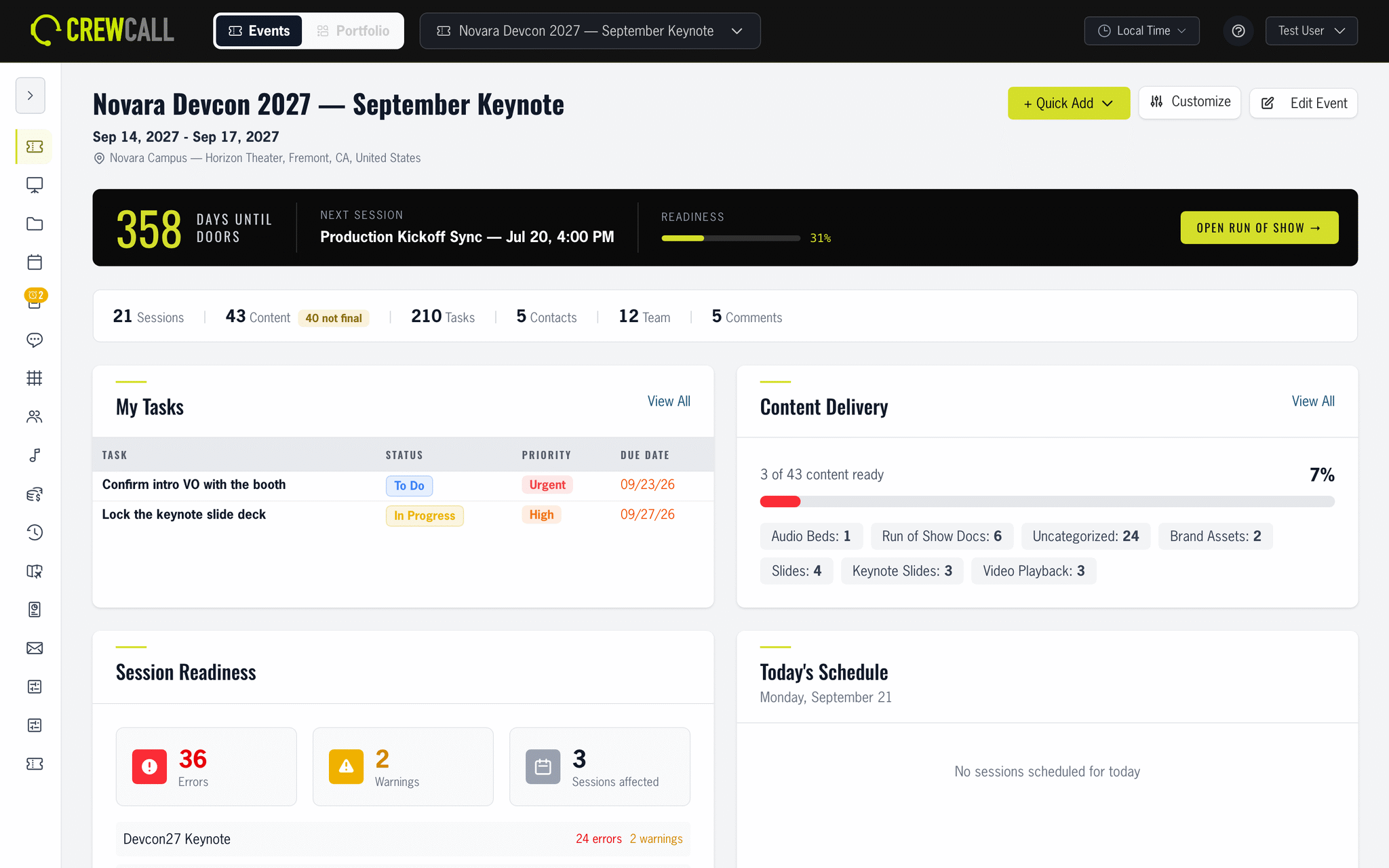 The CrewCall event dashboard